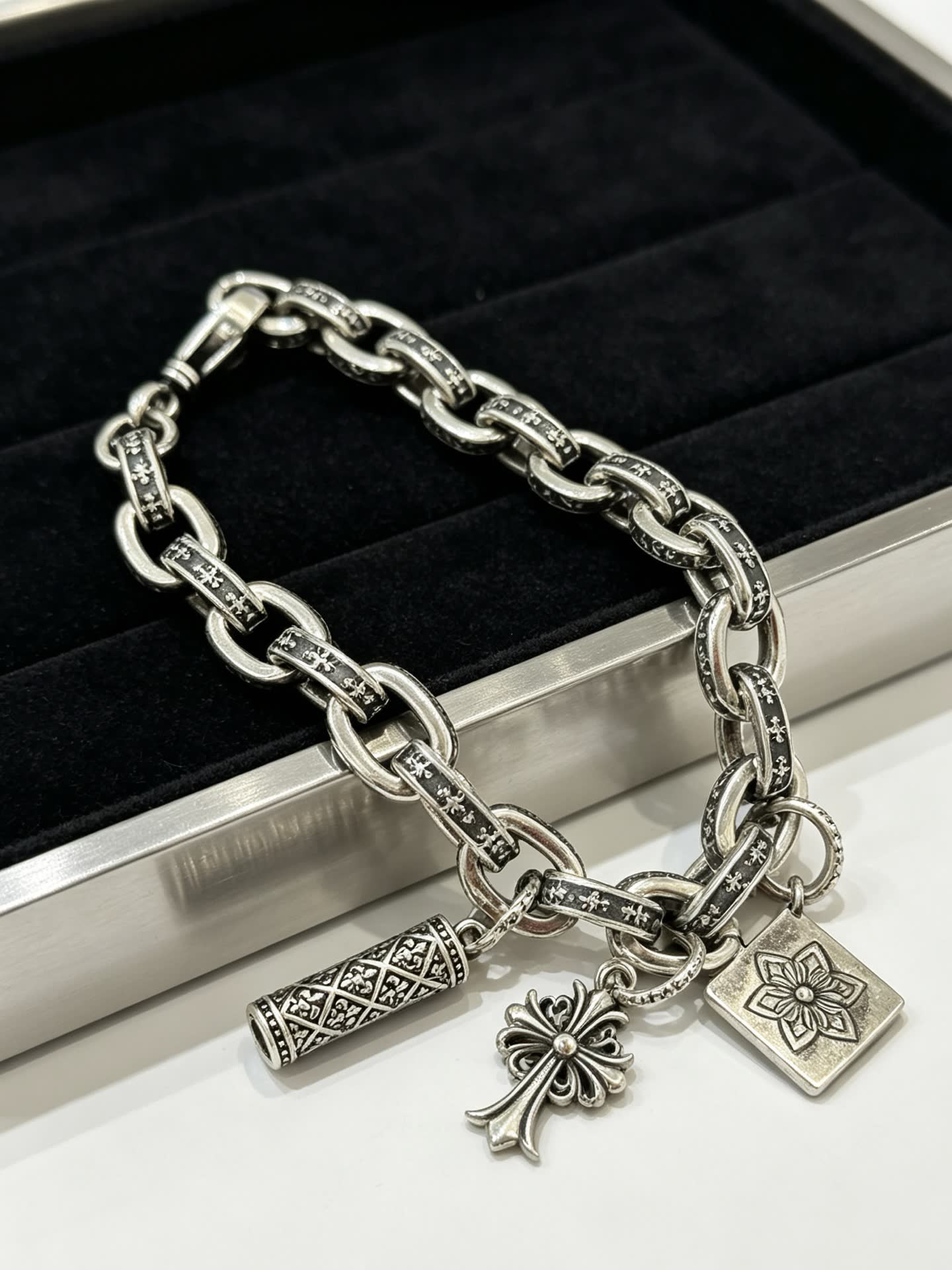 Chrome Hearts Blessed Silver Bracelet with Charms